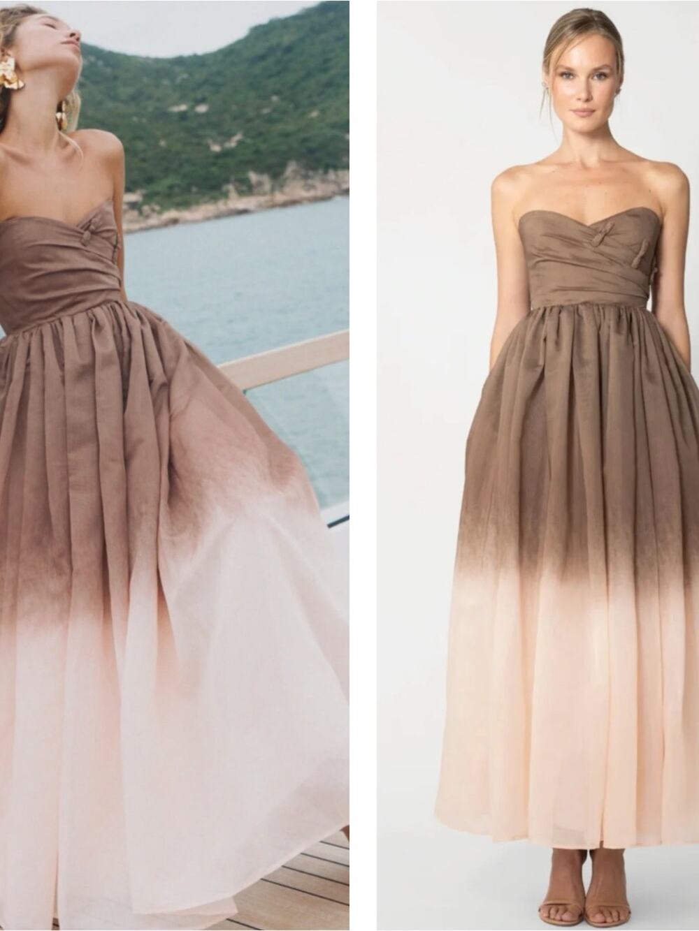 SAU LEE Gale Strapless Ombre Brown Midi Dress Size 4